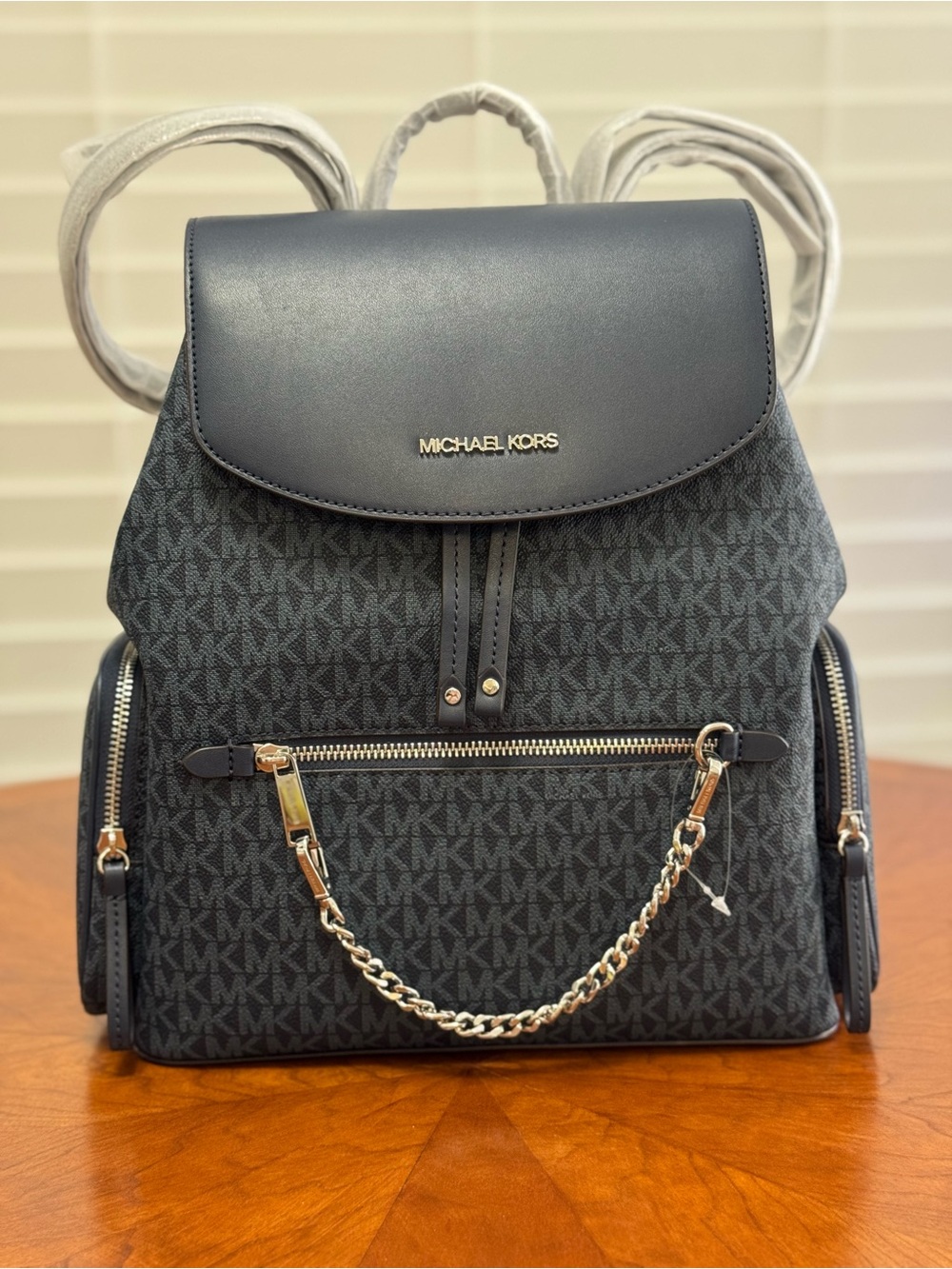 Michael Kors Navy Signature MK Logo Backpack